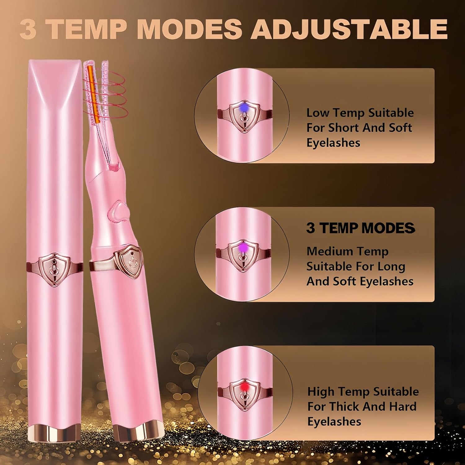 Heated Eyelash Curler, 2-in-1 Clip-Type Design, 3 Temperature Modes, USB Rechargeable Electric Eyelash Curler, Natural Curling 24H Long-Lasting Curl, Gift for Women & Girls, Light Pink-FemmiqueWomen