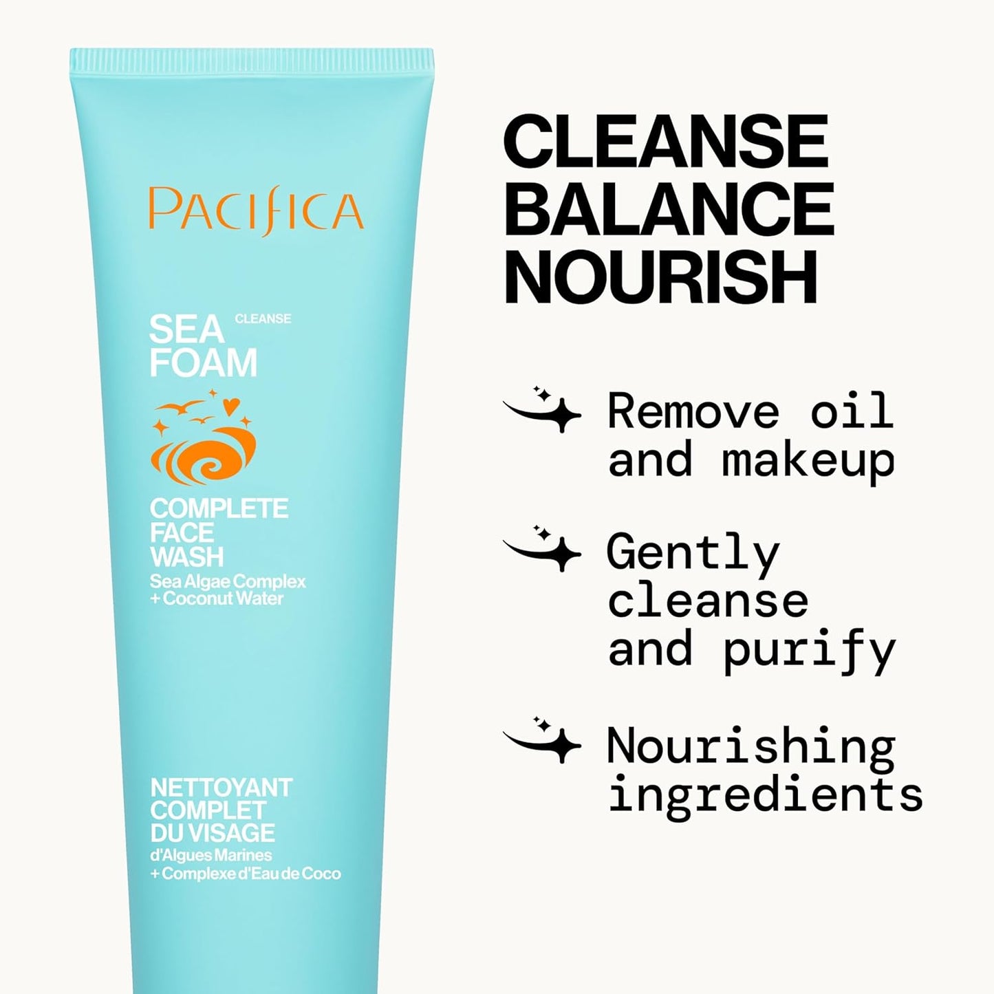 Pacifica Beauty Sea Foam Face Cleanser, Daily Gentle Foaming Face Wash, With Coconut Water + Sea Algae Complex, Removes Makeup, For Combination and Oily Skin, Vegan and Cruelty Free, Clean Skin Care-FemmiqueWomen