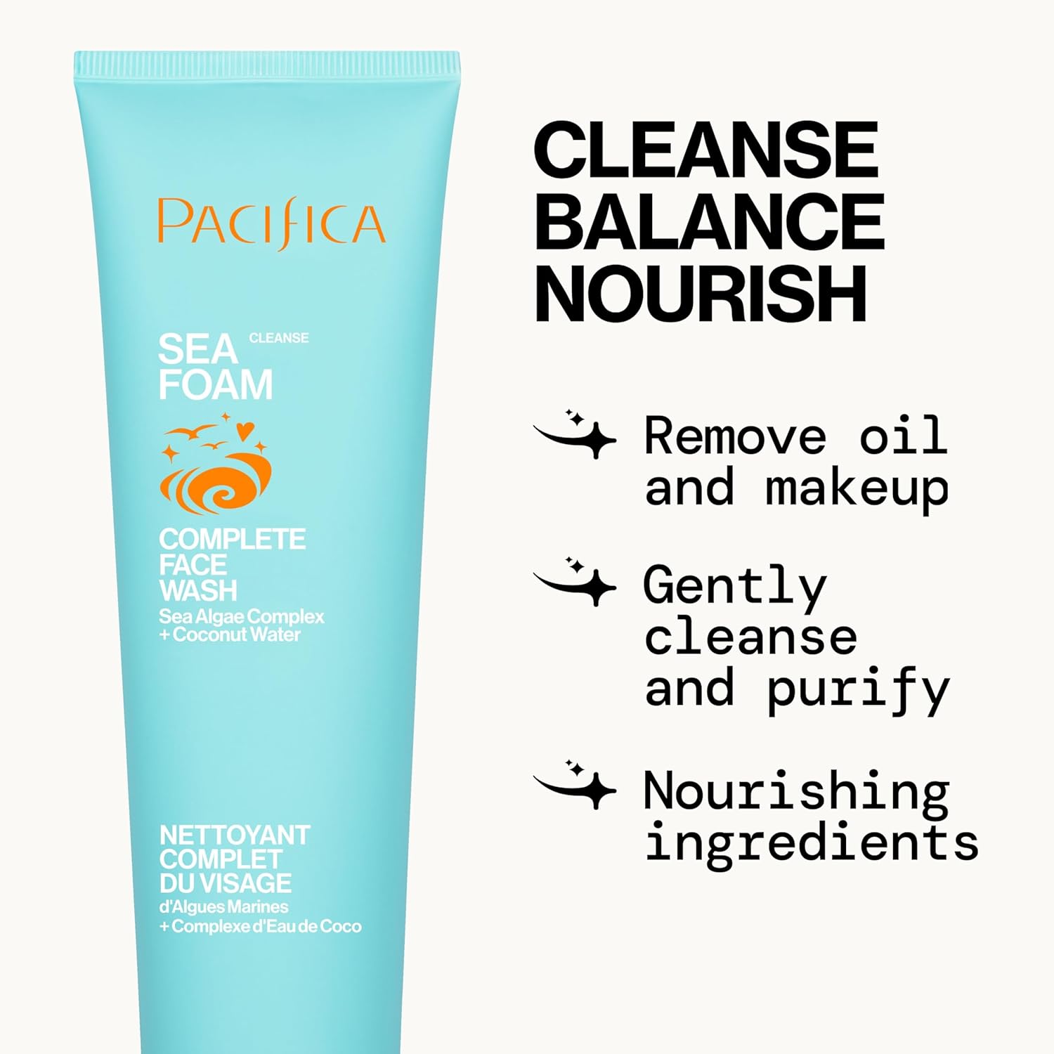 Pacifica Beauty Sea Foam Face Cleanser, Daily Gentle Foaming Face Wash, With Coconut Water + Sea Algae Complex, Removes Makeup, For Combination and Oily Skin, Vegan and Cruelty Free, Clean Skin Care-FemmiqueWomen