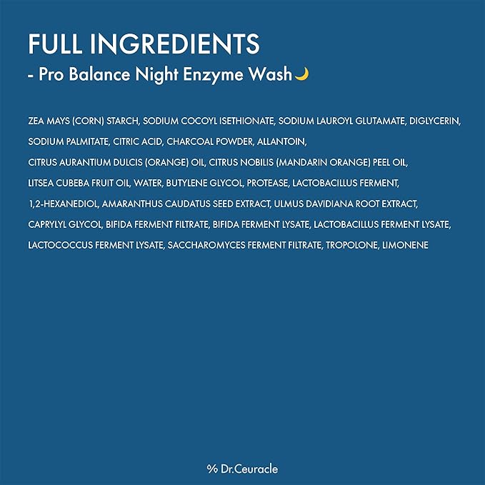 Dr.Ceuracle Pro Balance Enzyme Powder Face Wash - Korean Day and Night Natural Enzyme Powder Face Wash for Deep Pore Cleansing, Sebum Removing, pH Skin Balancing Care (Night Wash)-FemmiqueWomen