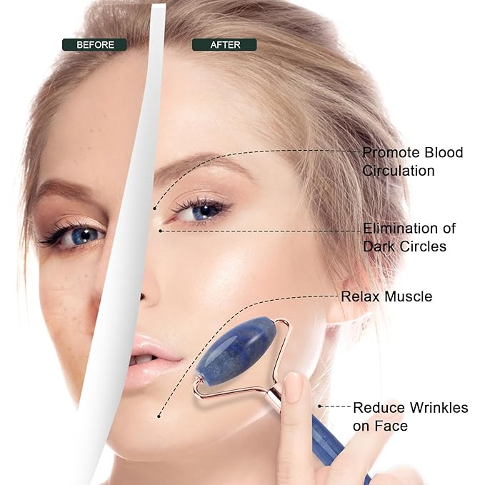 Jade Roller for Face, Facial Roller Massager Skin Care Tool, Gua Sha Facial Tools for Face, Neck, Eyes, Reduce Puffiness of The Skin(Blue)-FemmiqueWomen