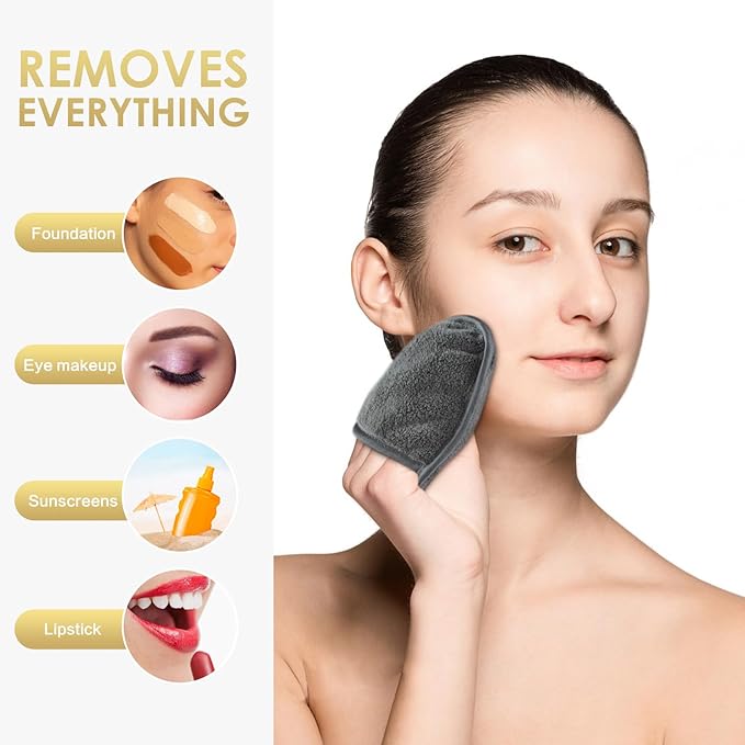 SINLAND Reusable Makeup Remover Pads For Face,Eye,Lips Microfiber Gentle Facial Cleansing Cloths for All Skin Types Friendly for Makeup Remover With Laundry Bag 5.1inchx3.93inch Grey Pack of 6-FemmiqueWomen