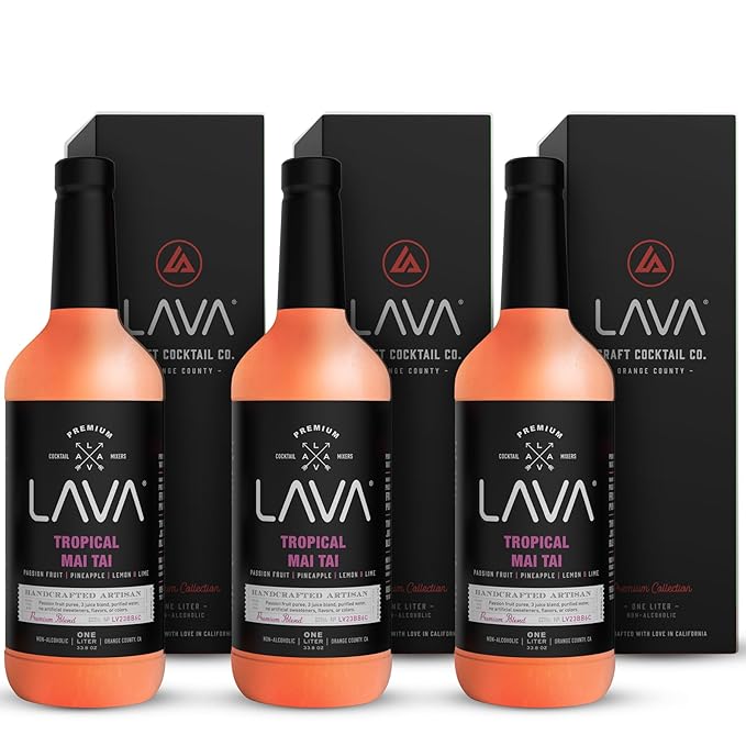 (3 Pack) LAVA Premium Tropical Mai Tai Cocktail Mix made with real passion fruit, pineapple, lemon and lime, no artificial sweeteners, 1-Liter (33.8oz) Glass Bottle, Ready to Use.-FemmiqueWomen