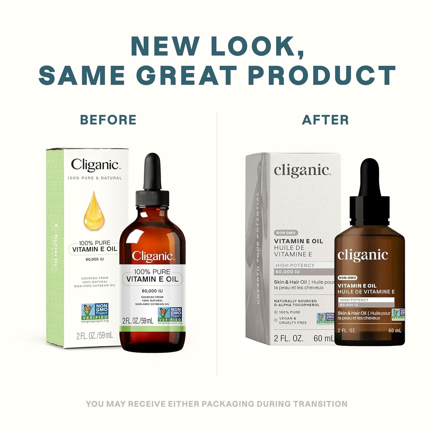 Cliganic Pure Vitamin E Oil for Skin, Scars, Hair & Face - 60,000 IU, Non-GMO Verified | Natural D-Alpha Tocopherol-FemmiqueWomen