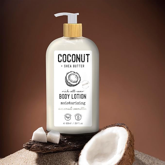 Skin Verse Body Lotion, Goat Milk, Almond Oil Body Lotion, Softening, Almond Vanilla, Coconut, Shea Butter Body Lotion, Moisturizing, Coconut Vanilla, 28 fl. oz. | Home and Body Co-FemmiqueWomen