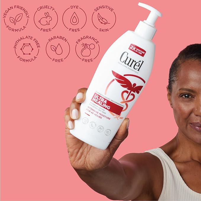 Curel Ultra Healing Intensive Fragrance-Free Lotion For Extra-Dry Skin, Dermatologist Recommended, Ideal for Sensitive Skin, Cruelty Free, Paraben Free, 13 Oz, Pack of 3-FemmiqueWomen