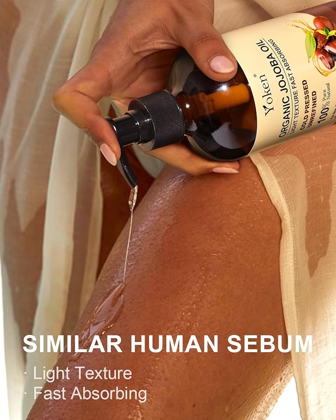 Yoken Organic Jojoba Oil Glass Bottle 16 fl oz, USDA Certified 100% Pure & Natural Jojoba Oil for Hair, Skin & Face, Cold Pressed Unrefined Hexane Free, Deeply Moisturizing Body Serum for Gua Sha-FemmiqueWomen