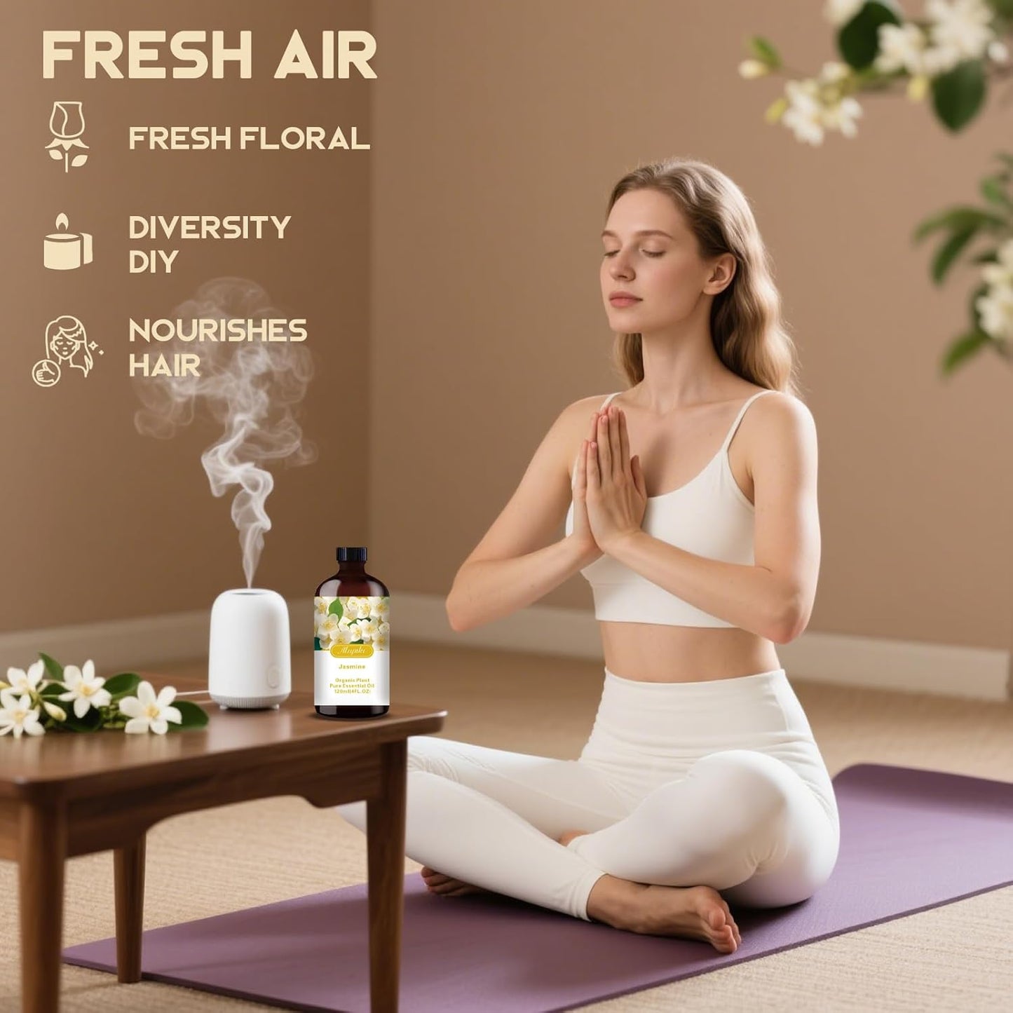 Jasmine Essential Oil-Jasmine Fragrance Oil 4.33oz (130ml)-100% Pure Natural Scent for Diffusers, Candles, Soap Making & Aromatherapy-Relaxing Home & Gift Essential Oil for Bath, Massage-FemmiqueWomen