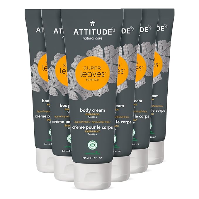 ATTITUDE Body Cream, EWG Verified Moisturizer, Vegan Moisturizing Products For Dry Skin, Dermatologically Tested, Ginseng and Grapeseed Oil, 8 Fl Oz (Pack of 6)-FemmiqueWomen