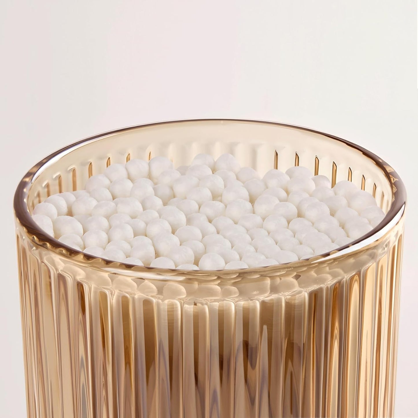 2 Pack Glass Qtip Holder Dispenser Set - Bathroom Organizer for Cotton Swabs, Balls, Pads, Floss Picks - Clear Apothecary Jars for Vanity, Makeup Storage, Bathroom Accessories Decor (Amber)-FemmiqueWomen