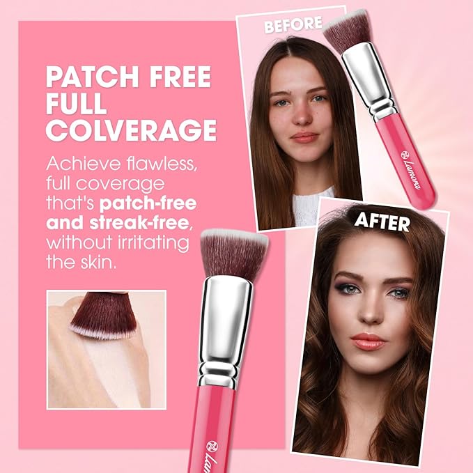 LAMORA Foundation Brush for Liquid Makeup - Kabuki Face Brush for Cream, Powder, Blush, and Concealer - Flat Top Blending, Buffing, Stippling Brush-FemmiqueWomen