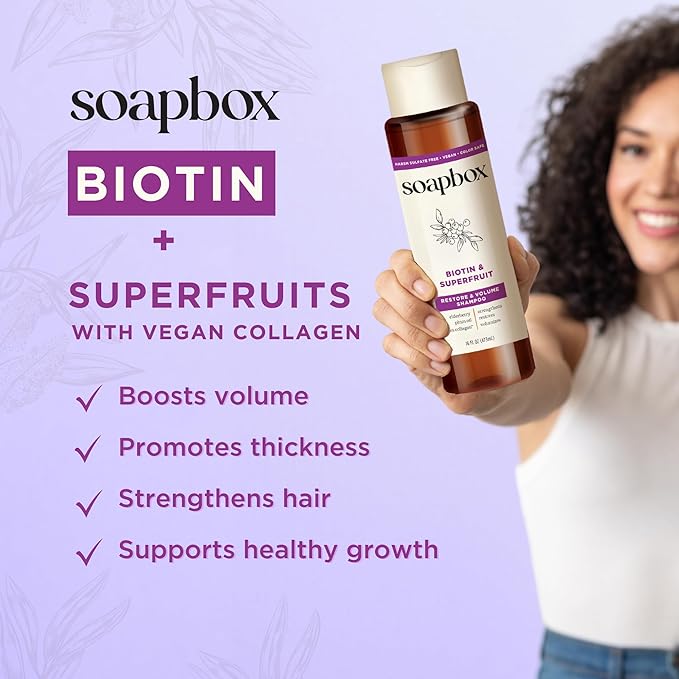 Soapbox Biotin Shampoo, Biotin & Collagen Super Fruit Shampoo for Thin, Fine, Thinning Hair | Volumizing & Repairing to Promote Hair Growth, Strength, Fullness, 1 Liter Pump Bottle-FemmiqueWomen