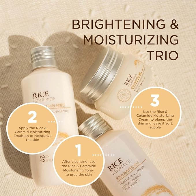 The Face Shop Rice Ceramide Moisturizing Cream - Rice Extract + Rice Bran Oil - Hydrating Targets Dryness, Brightening - Dermatologically Tested - Lightweight Moisturizer Face Cream - Korean Skin Care-FemmiqueWomen