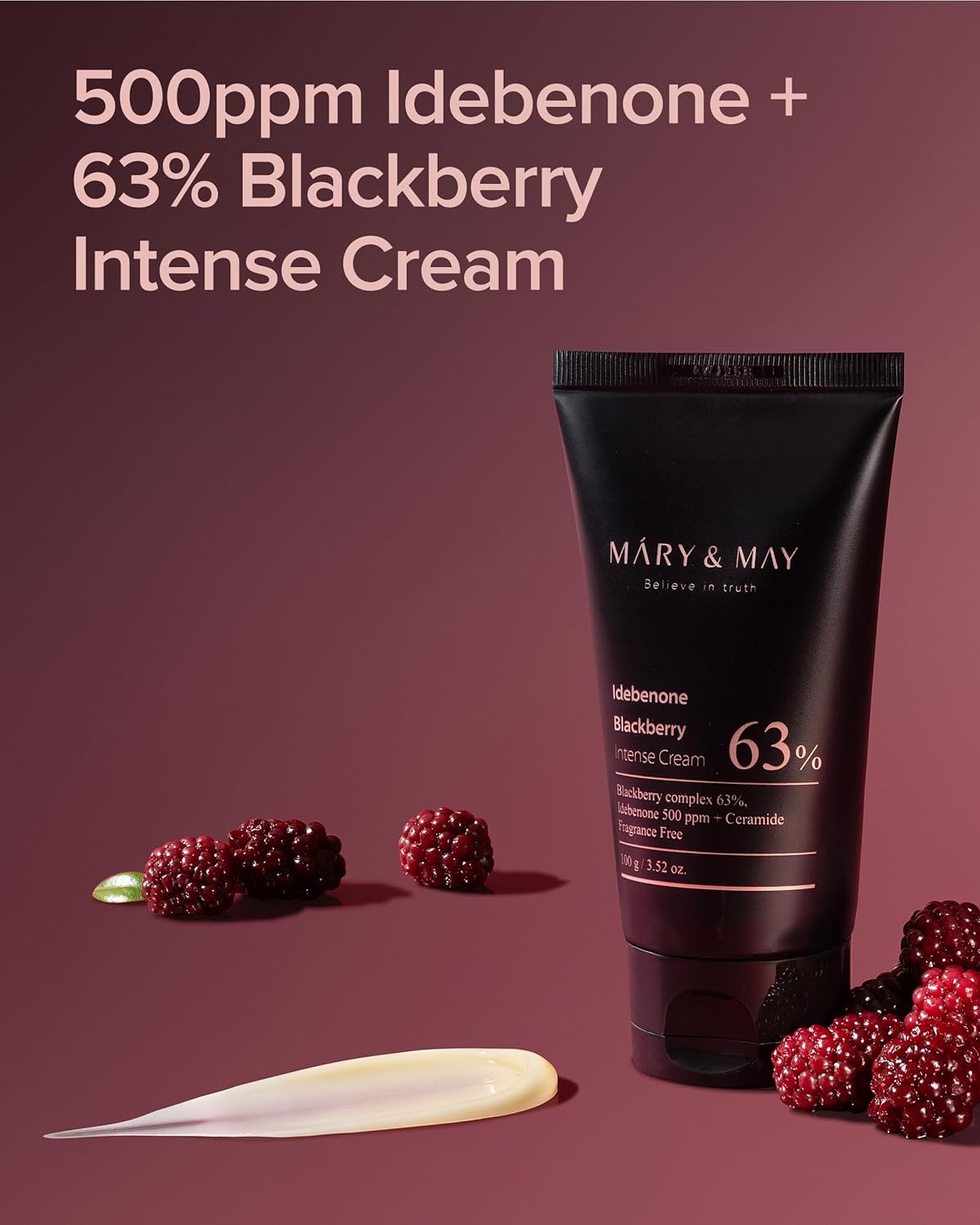 Mary&May Idebenone Blackberry Cream | Antioxidant Korean Moisturizer with 5 Ceramides & Hyaluronic Acid | Skin Barrier Repair & 48H Hydration | For All Skin Types (100g/3.52oz)-FemmiqueWomen