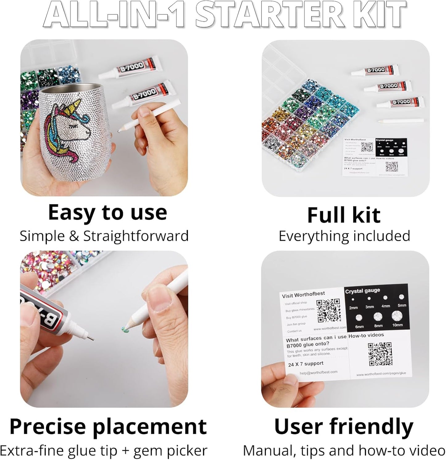 30000Pcs Resin Rhinestones for Crafting Bedazzling, Transparent See-through Clear Flatback Gems Crystal for Crafts Clothing Clothes Shoes Fabric Tumbler, Flat Back Jewels Various Sizes with b7000 Glue-FemmiqueWomen