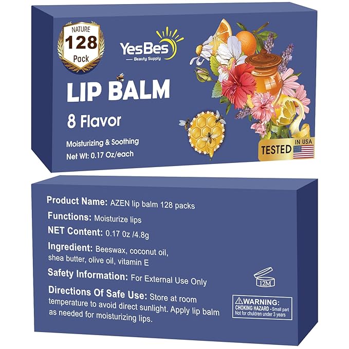 128 Pack Lip Balm, Natural Lip Balm Bulk with Vitamin E and Coconut Oil, Moisturizing Lip Balm for Dry Cracked Lips, Lip Balm for Stocking Stuffers - 8 Flavors-FemmiqueWomen