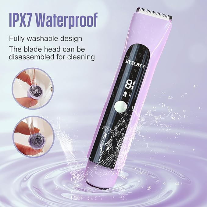 2 in 1 Bikini Trimmer for Women Dual Head Electric Shaver with LED Display,IPX7 Waterproof Wet & Dry, Painless Shaver for Underarm Leg Arm Body Face Private Area Purple-FemmiqueWomen