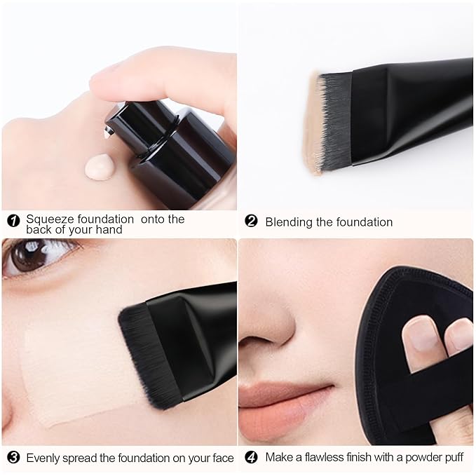 2Pcs Flat Foundation Brush,Face Mask Brush Makeup Spatula Facial Brush for Liquid Foundation Mask,Premium Face Korean Makeup Brush for Blending Cream (Black&Black)-FemmiqueWomen