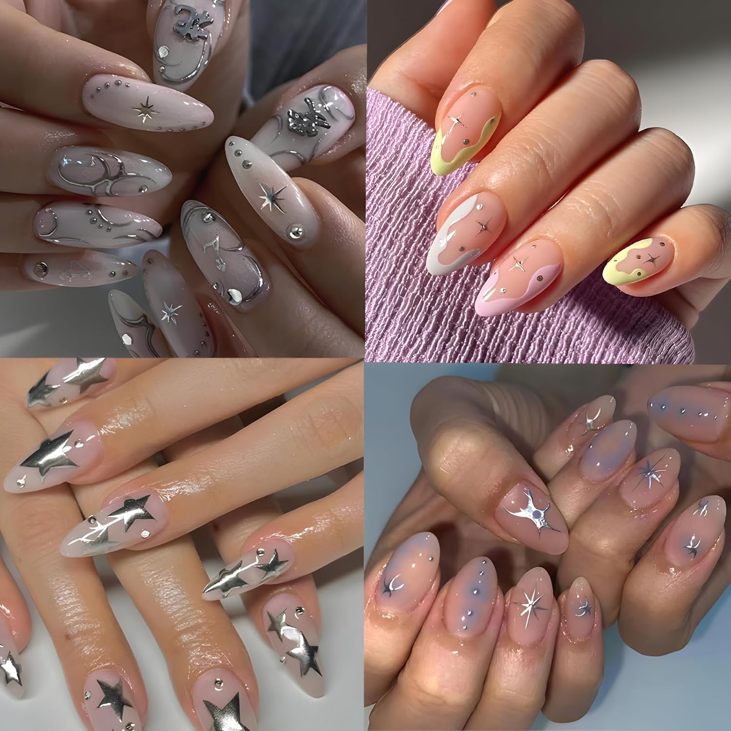 30 Sheets Silver Nail Art Stickers 3D Self Adhesive Sliver Line Nail Decals Silver Nail Sticker for Nail Art Silver Heart Star Nail Art Supplies Silver Nail Design for Acrylic Nails for Women Girls-FemmiqueWomen