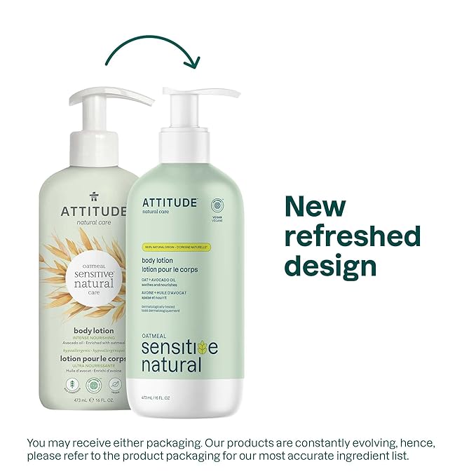 ATTITUDE Body Lotion for Sensitive Skin with Oat, EWG Verified, Dermatologically Tested, Vegan, Avocado Oil, 16 Fl Oz-FemmiqueWomen
