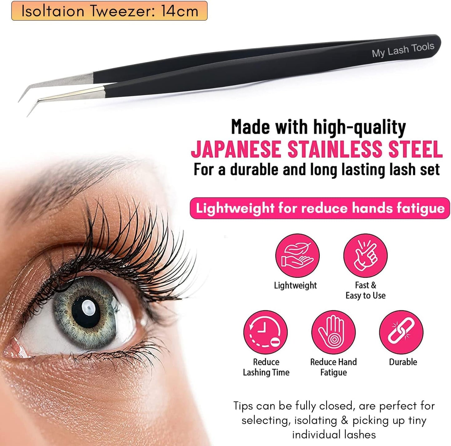 Isolation Lash Tweezers for Eyelash Extension Tweezer for Isolation Lash Extensions 14cm, Best for Individual Isolation & Classic Lashes Japanese Stainless Steel Matte Black)-FemmiqueWomen