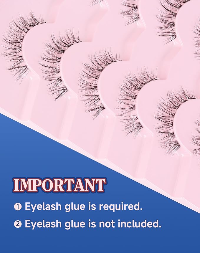 Lashes Natural CLear Band Wispy False Eyelashes Natural Look Flared Strip Eyelash False Eye Lash Soft 7 Pairs Everyday SF-02-FemmiqueWomen
