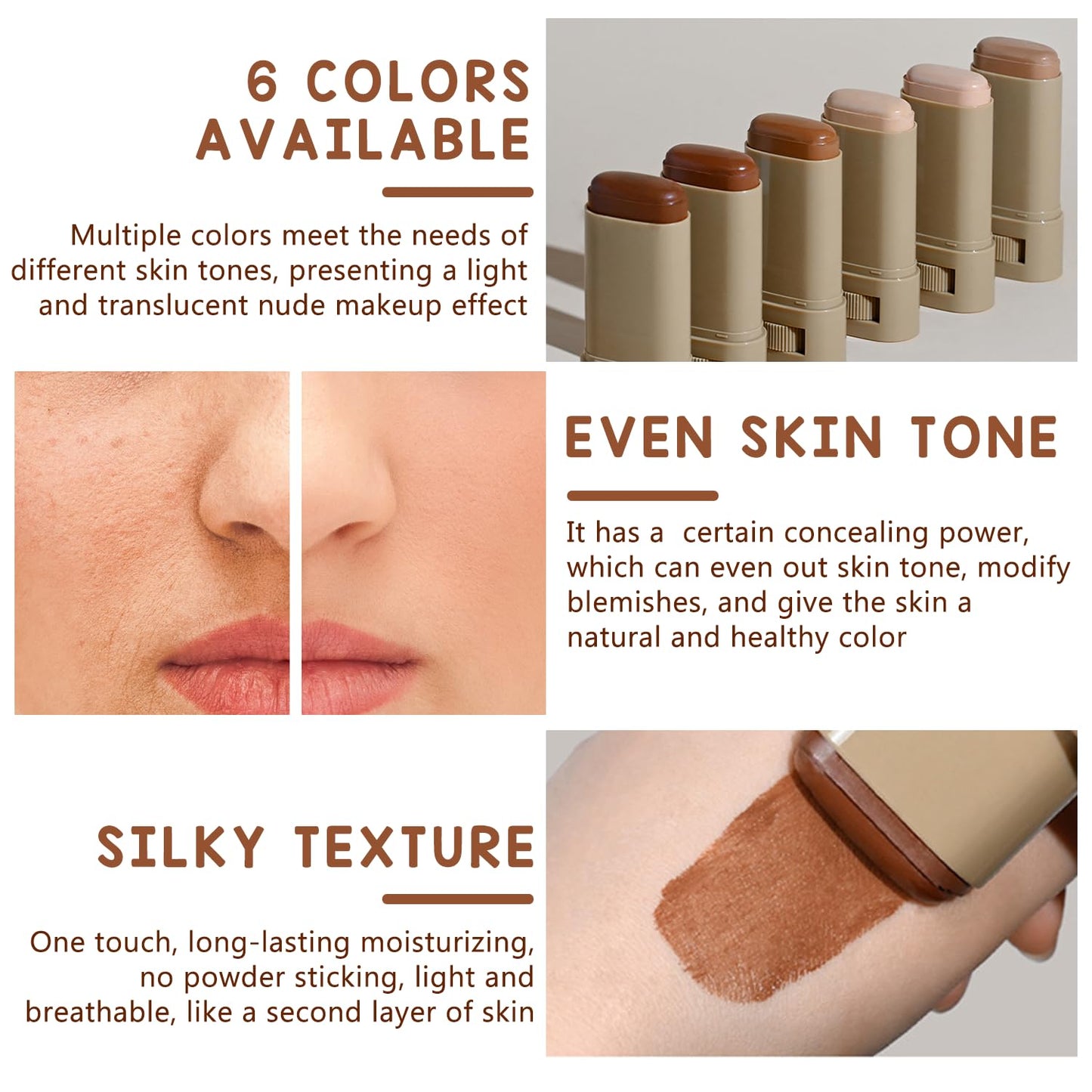 2PCS Foundation Stick Beauty Balm Serum Boosted Skin Tint, Solid Tinted Moisturizing Serum Contour Stick, Natural Fit, Moisturizing ＆ Concealing Foundation Sticks (#05)-FemmiqueWomen