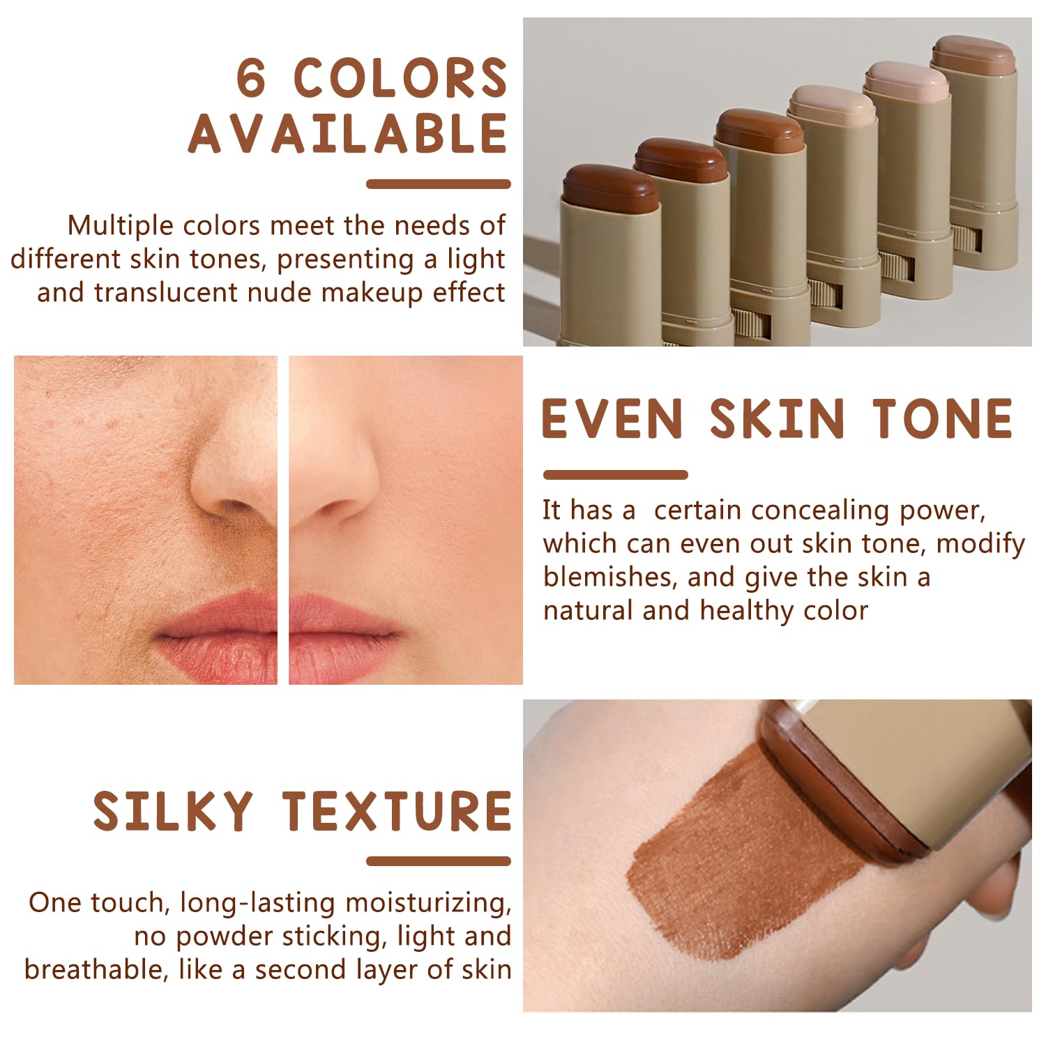 2PCS Foundation Stick Beauty Balm Serum Boosted Skin Tint, Solid Tinted Moisturizing Serum Contour Stick, Natural Fit, Moisturizing ＆ Concealing Foundation Sticks (#06)-FemmiqueWomen