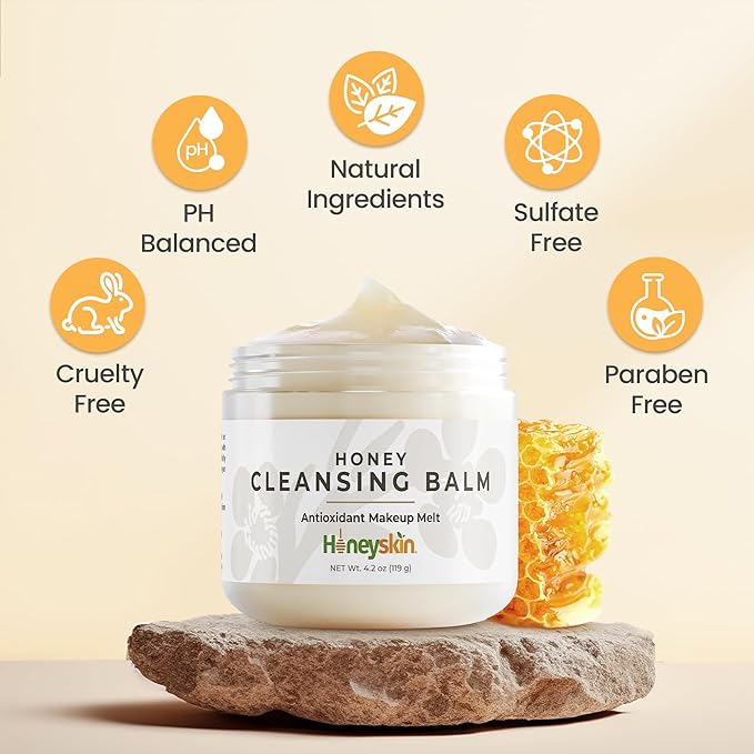 Honey Cleansing Balm Makeup Remover - Face and Eye Makeup Remover for Sensitive Skin Face Wash - Hydrating Facial Cleanser and Gentle to Face Makeup Melting Balm (4oz)-FemmiqueWomen