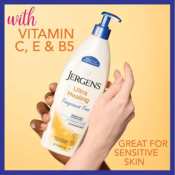 Jergens Ultra Healing Dry Skin Lotion, Hand and Body Moisturizer for Quick Absorption into Extra Dry Skin with Hydralucence Blend, Vitamins C, E and B5, White, 21 oz-FemmiqueWomen