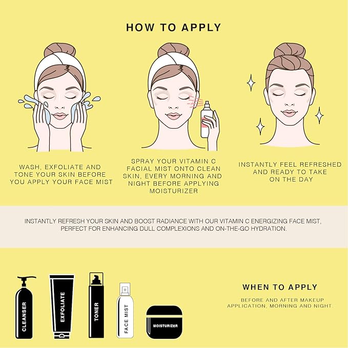 Vitamin-C Face Mist & Setting Spray for All Skin Types - Hyaluronic Acid, Aloe Vera & Rose Water - Skin Brightening, Anti-Aging, Moisturizing, Pore Minimizing - 4 Fl Oz-FemmiqueWomen
