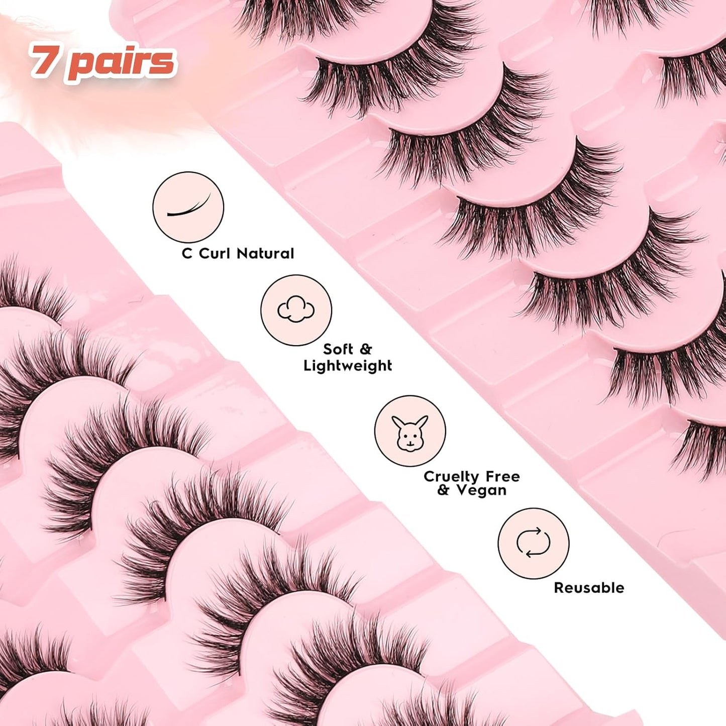 False Lashes Wispy Eyelashes Natural Look 15MM Fake Eyelash with 0.1MM Thin Band Lightweight 3D Volume Fluffy Eye Lashes C Curl Soft Lash Pack Siligli 7 Pair-FemmiqueWomen