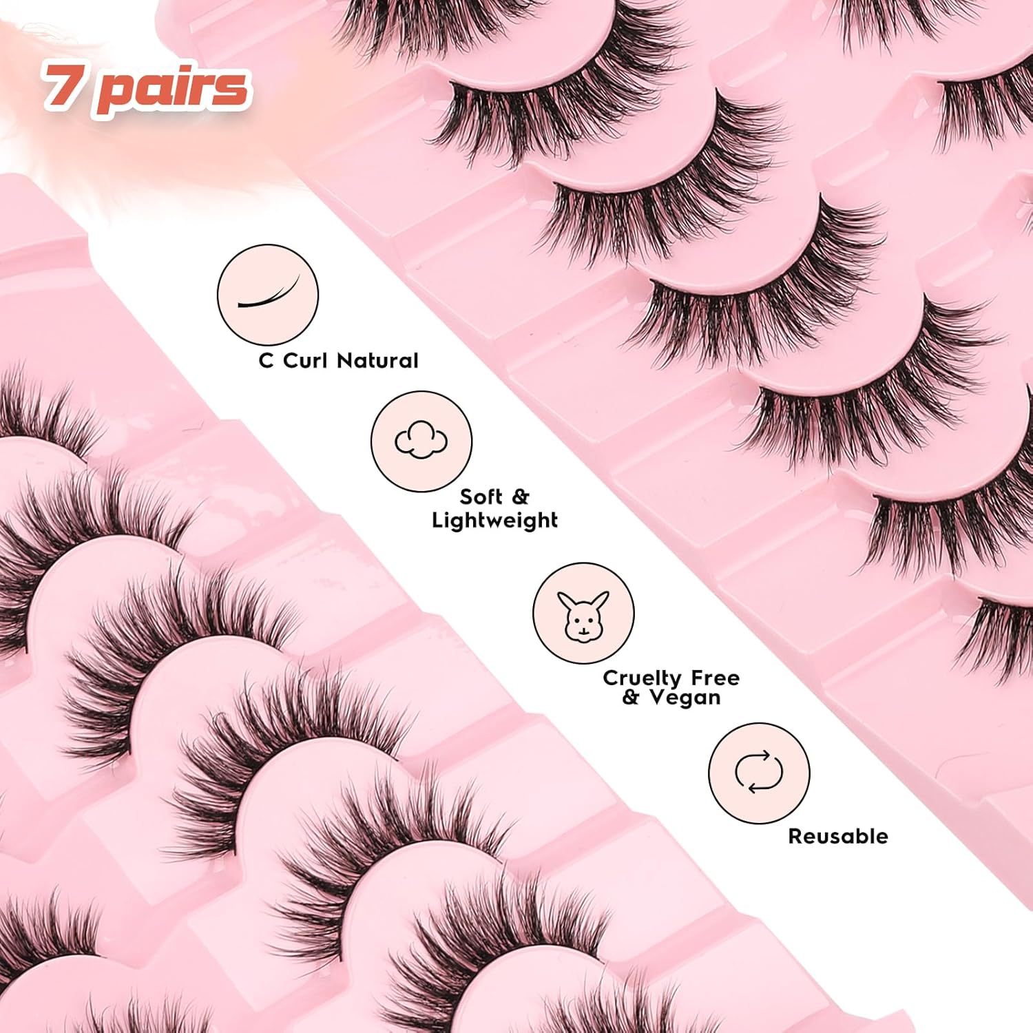 False Lashes Wispy Eyelashes Natural Look 15MM Fake Eyelash with 0.1MM Thin Band Lightweight 3D Volume Fluffy Eye Lashes C Curl Soft Lash Pack Siligli 7 Pair-FemmiqueWomen