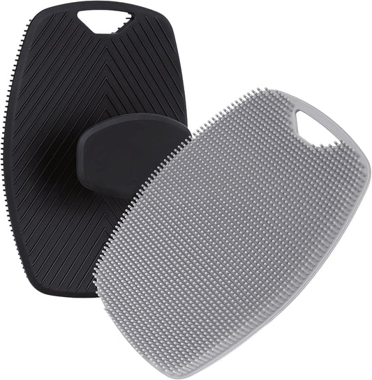 2 Pack Food-Grade Silicone Body Scrubber, Highly Elastic Bristles Handheld Brush for Shower, Lather Well and Gentle Exfoliating, Makes Skin Smooth, for Women and Men, Black and Gray-FemmiqueWomen
