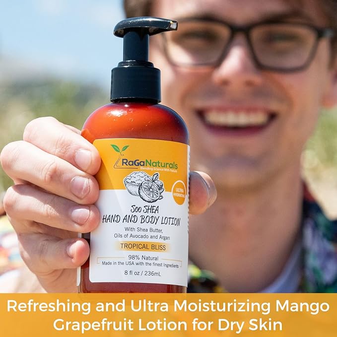 RaGaNaturals Natural Mango Shea Butter Lotion - Tropical Lotion with Vitamin E, B5, Argan & Avocado Oil - Refreshing, Hydrating & Nourishing Moisturizer - Vegan, Cruelty-Free & Paraben Free - 8 Oz-FemmiqueWomen