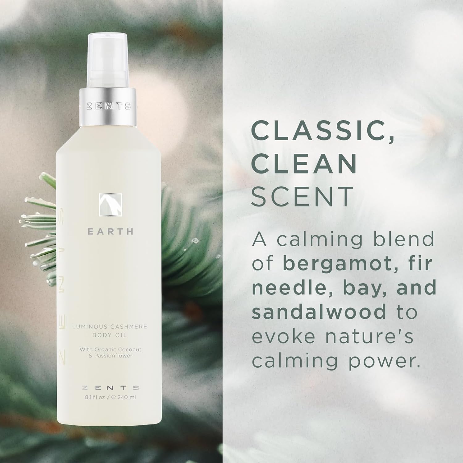 Zents Luminous Cashmere Body Oil (Earth Fragrance) | Moisturizing Body Oil with Vitamin E & Organic Coconut Oil | Softens & Smooths Skin | 8 fl oz-FemmiqueWomen