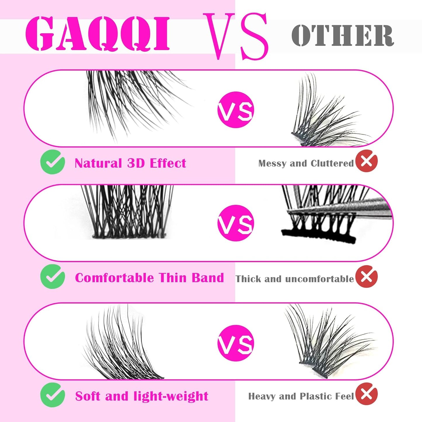 GAQQI Lash Clusters, Cluster Eyelash Extensions 120 Cluster Lashes, Volume Eyelash Clusters 10-14mm, Multilayered 3D Individual Lashes, Soft and Thin Band (3D-GQ01)-FemmiqueWomen