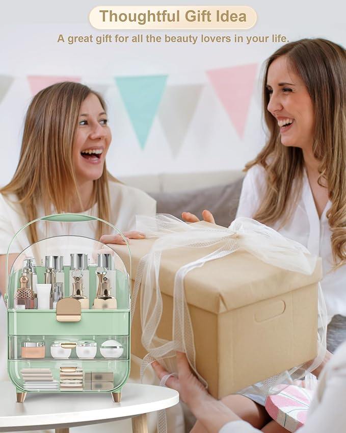 Makeup Organizer, Skincare Holder Bathroom Counter Organizer, Storage Box Cosmetic Display Cases, Teen Girl Gifts Trendy Stuff Make up Organizers for Vanity, Dresser, Countertop (Green)-FemmiqueWomen