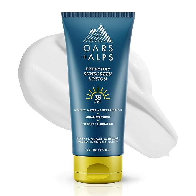 Oars + Alps Sunscreen Body Lotion for Everday Use, SPF 35 Body & Face Sunscreen Lotion, Infused with Aloe Leaf & Vitamin E, No White Residue, Water & Sweat Resistant, All Skin Types, Lightweight, 6oz-FemmiqueWomen