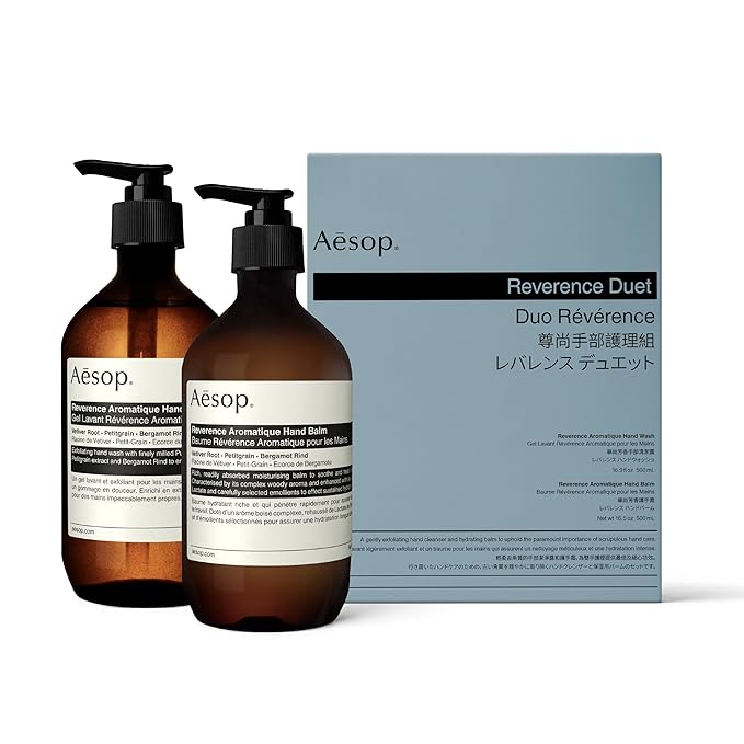 Aesop Reverence Aromatique Duet | Skin Softening Hand Wash & Hand Balm | Woody, Earthy, Smoky | Vetiver Root, Petitgrain, Bergamot Rind | 16.9 oz / 500 mL-FemmiqueWomen