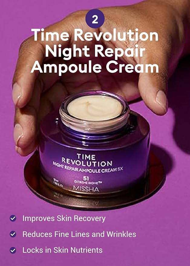 MISSHA Time Revolution Night Repair 5X Gift Set Night Repair Ampoule and Cream 5X, The First Essence 5X for Youthful, Glowing Skin-FemmiqueWomen