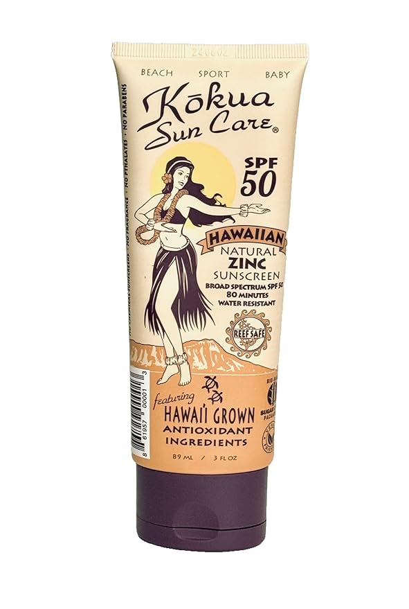 Kokua Sun Care SPF 50/80 Lotion Hawaiian Reef Safe Non Nano Zinc Oxide Sunscreen for Face & Body, Moisturizing Sun Protection Cream, Mineral Water Resistance, Cruelty Free, Natural Vegan Formula-FemmiqueWomen
