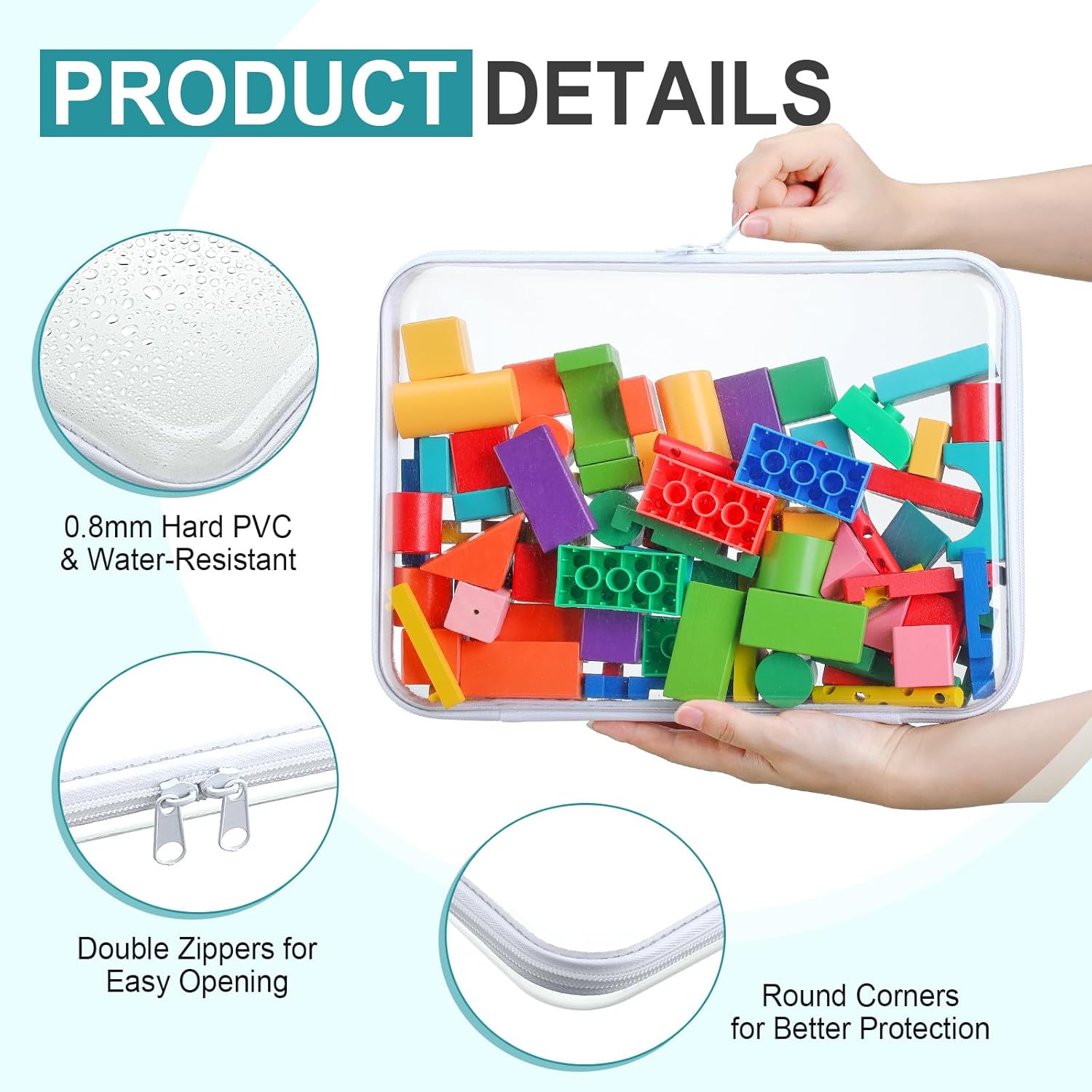 Sanwuta 6 Pcs Clear Hard Zipper Case Pencil Pouches Hard Plastic Zipper Pouches Makeup Bag Transparent Cases for Snacks Plastic Storage Organizer Box for Travel(White,12.6 x 9 x 2 Inch)-FemmiqueWomen