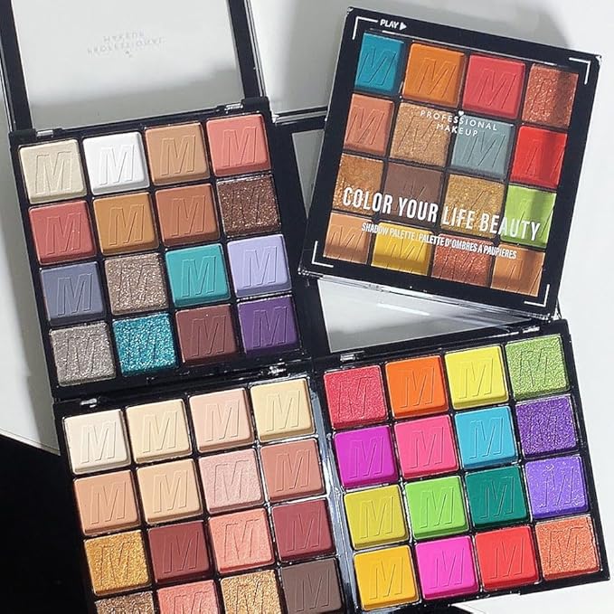 16 Colors Champagne Gold Glitter Matte Shimmer Eyeshadow Palette for Eye Makeup,High Pigmented Brown Eye Shadow Primers Powder Palet de sombras de ojos-FemmiqueWomen