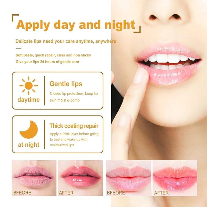 2PCS Bee Lip Balm Honey Pot & Strawberry Vitamin E Lip Sleep Masks Hydrating Prevention Dry and Cracked Lip Scrubs Exfoliator, Reduces Lip Lines，Lip Exfoliating Balm Sleeping Lip Mask-FemmiqueWomen