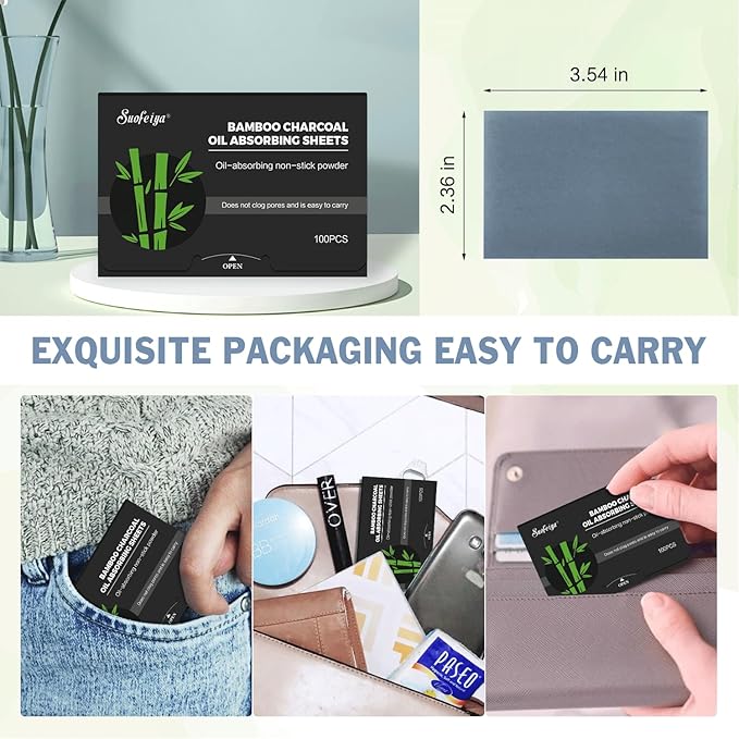 Natural Bamboo Charcoal Oil Absorbing Tissues - 4pk/400 Oil Blotting Sheets For Face, Oil Control Film, Oil Absorbing Sheets, Makeup Friendly-FemmiqueWomen