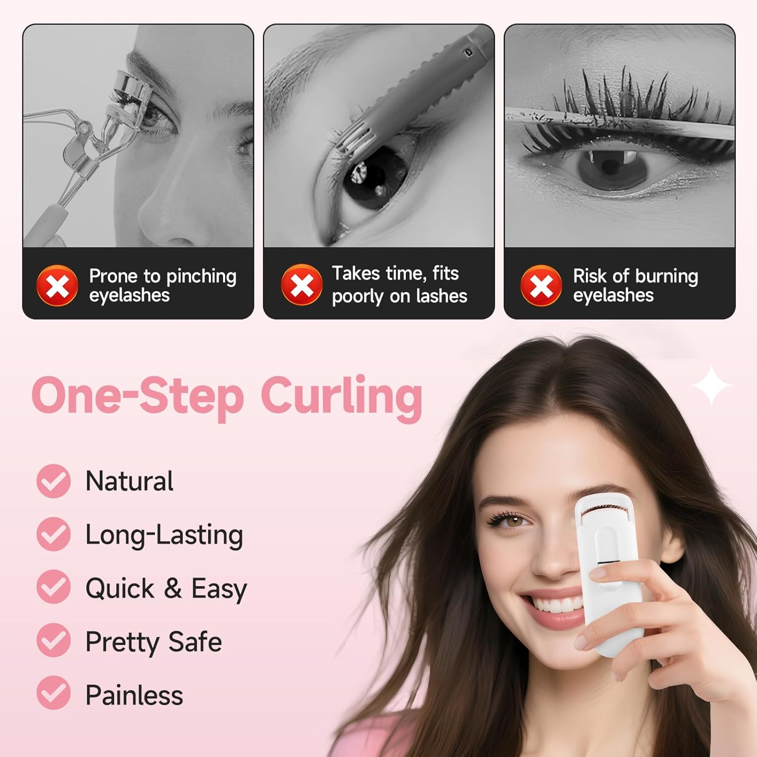 DUDUDU Heated Eyelash Curler, Portable Travel-Size Mini Electric Heated Lash Curler - 2-Level Adjustable Temp & Type-C Recharge, 10S Heat 3S Style 24H Lift for Long-Lasting Natural Effortless Curves-FemmiqueWomen