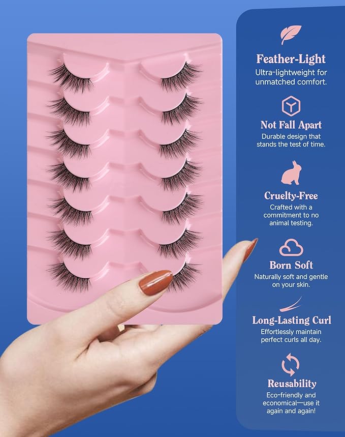 Half Lashes Natural Eyelashes Wispy Lashes Natural Look Cat Eyelashes False Corner Lash Soft Fluffy 3/4 False Eyelash 7 Pairs 14MM D19-FemmiqueWomen