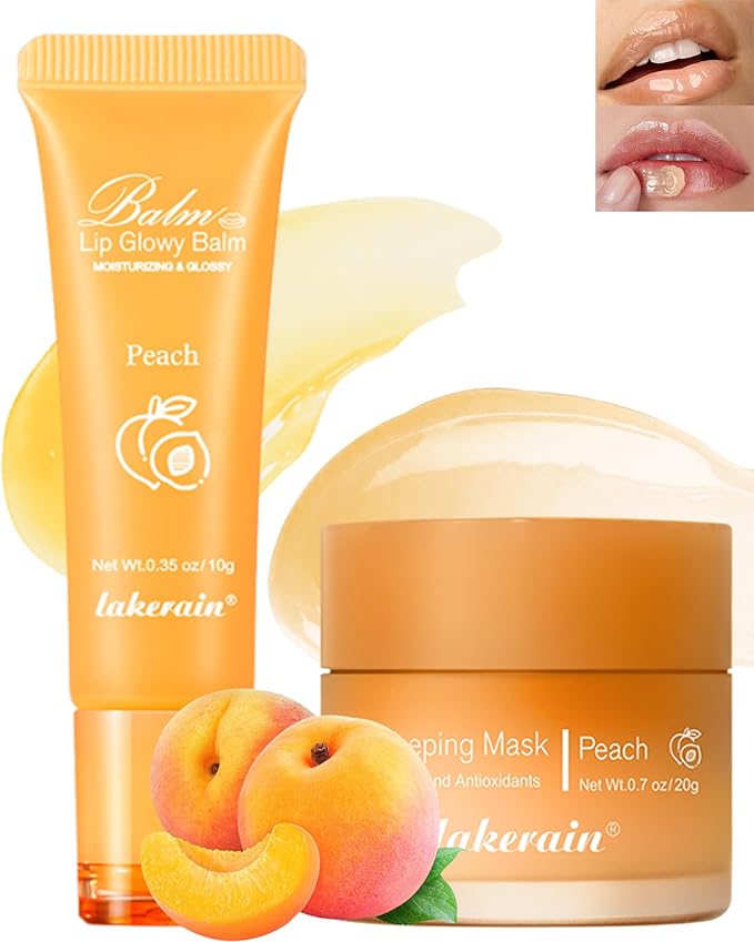 2Pcs Lip Glowy Balm & Lip Sleeping Mask Set,Hydrating Nourishing Repair Sleeping Lip Mask,Glossy Tinted Lip Balm,Day & Night Smooth Cracked Chapped Dry Lip,Lip Care Therapy Treatment for Women-01Peach-FemmiqueWomen
