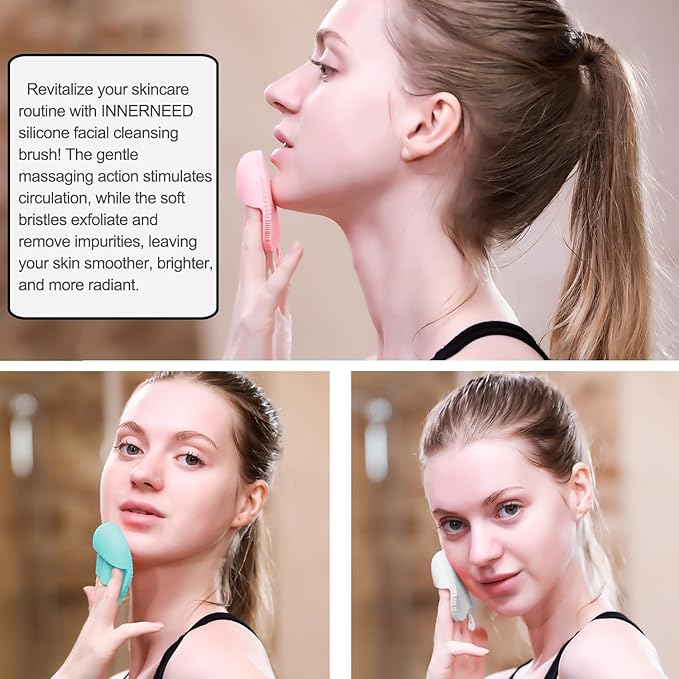 INNERNEED Soft Silicone Facial Cleansing Brush Set, Gentle Exfoliating and Massaging Face Scrubber Pad, Anti-Slip Design for Blackhead Removal and Skin Care (Pack of 3)-FemmiqueWomen